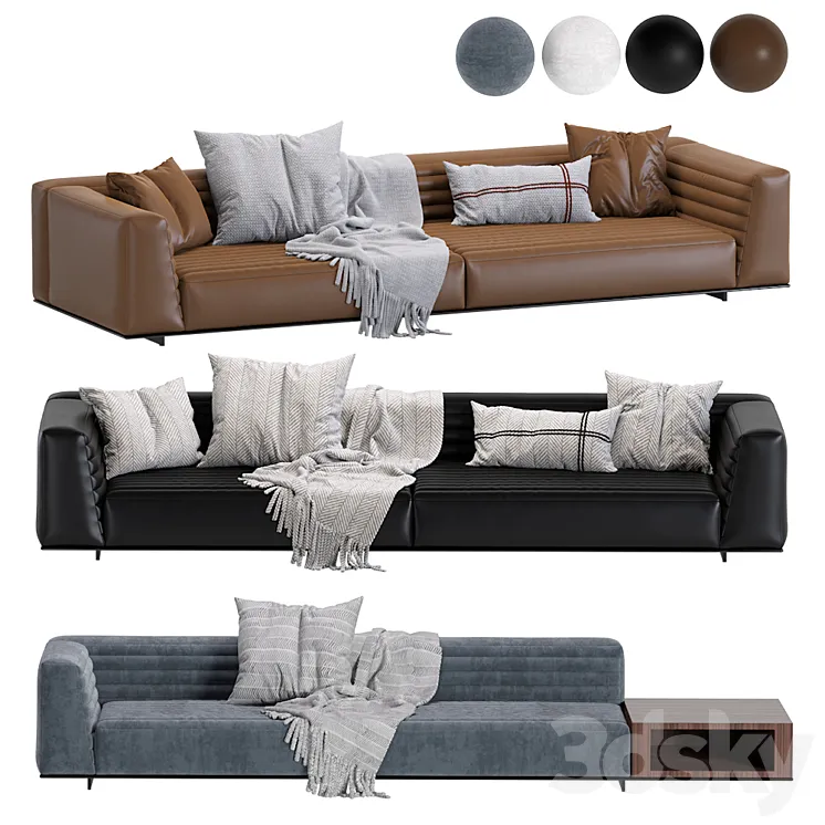 Sofa Minotti Roger \/ 2 Version Leather & Velvet 3DS Max