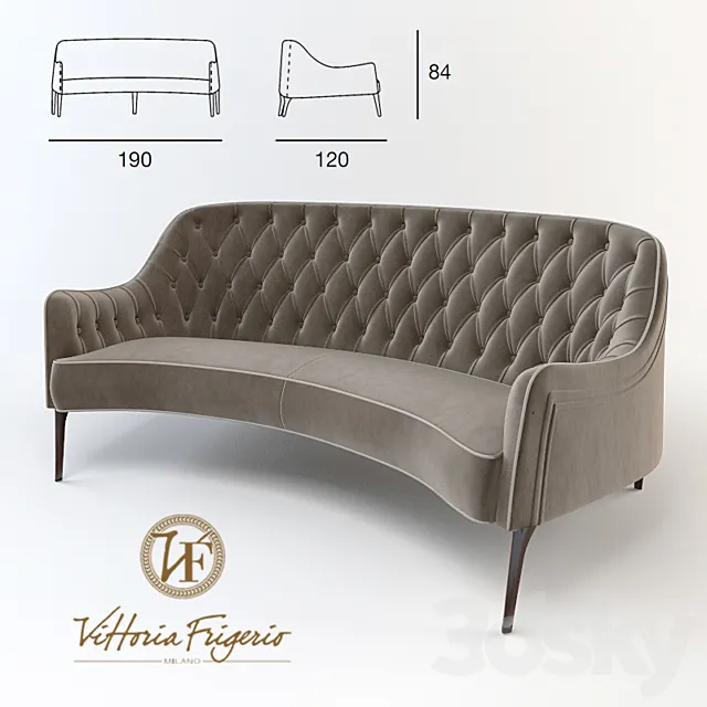 Sofa Poggi.Small sofa bergere capitone 3DS Max Model