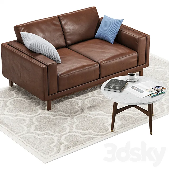 Sofa West Elm Dekalb Leather Loveseat Table Reeve mid-century coffee table 3ds Max