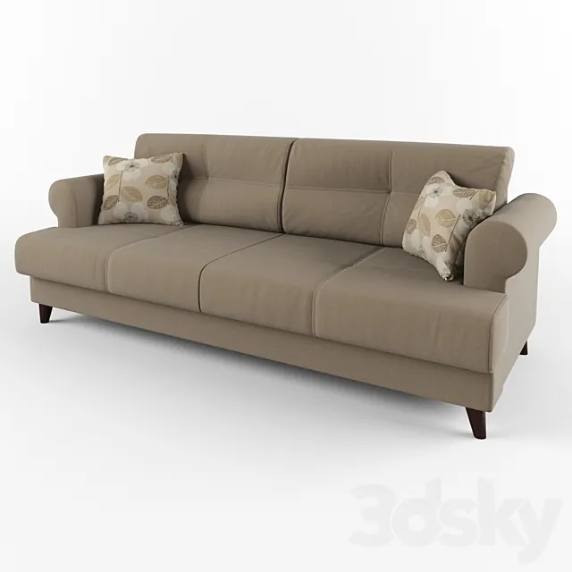 Sofa with cushions and armrests round 3DSMax File