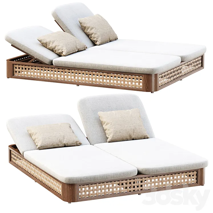 Sofia Rattan Double Chaise Lounge \/ Chaise Lounger 3DS Max Model