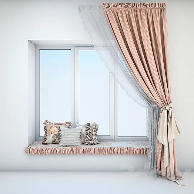 Soft sill with cushions and curtains in the style of Provence 3DS Max Model