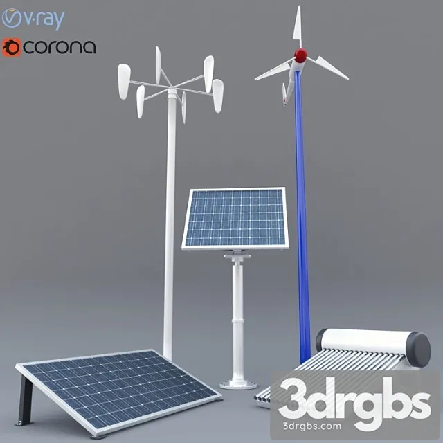 Solar Panel Solar Heater and Wind Turbine 3dsmax Download