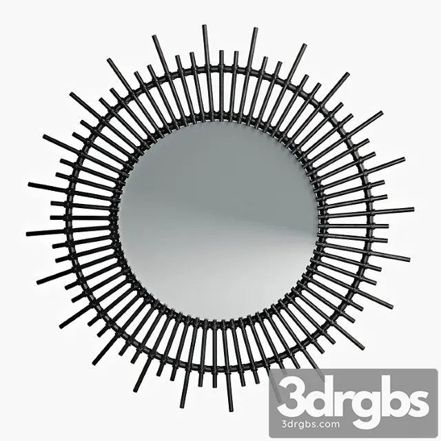 Soleil mirror in black lacquered rattan