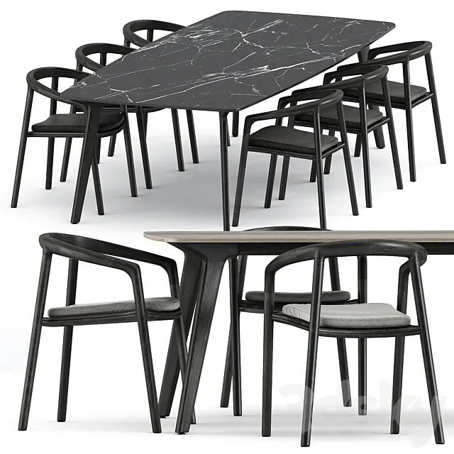 Solid armchair and Torsa Dining table Teak CF 264 by manutti 3ds Max