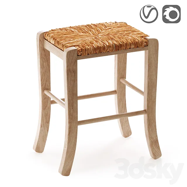 Solid beech stool Perrine 3DS Max Model