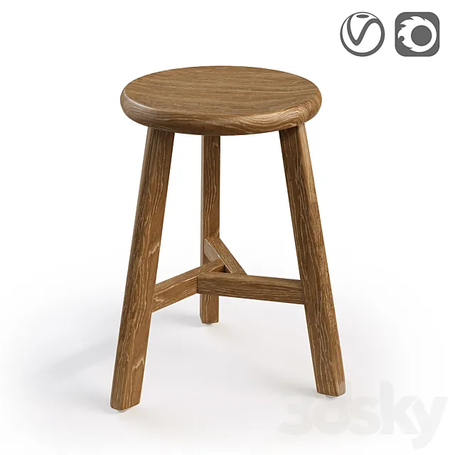 Solid elm stool ASAYO 3ds Max