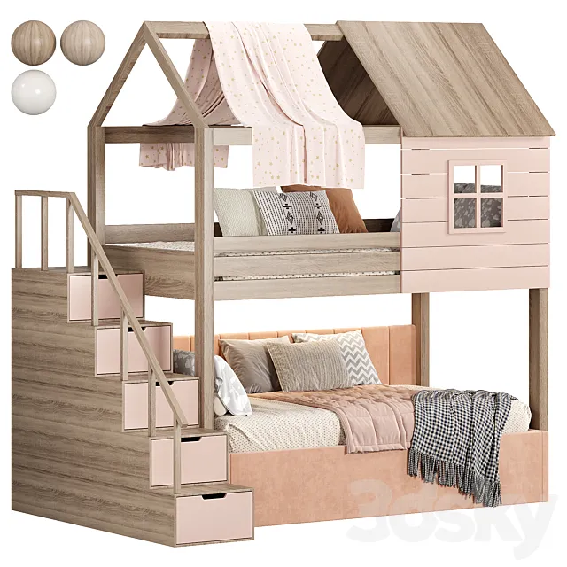 Solid wood bunk bed for children 3ds Max