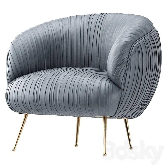 Souffle Chair in Ruched Steel Grey Leather 3ds Max