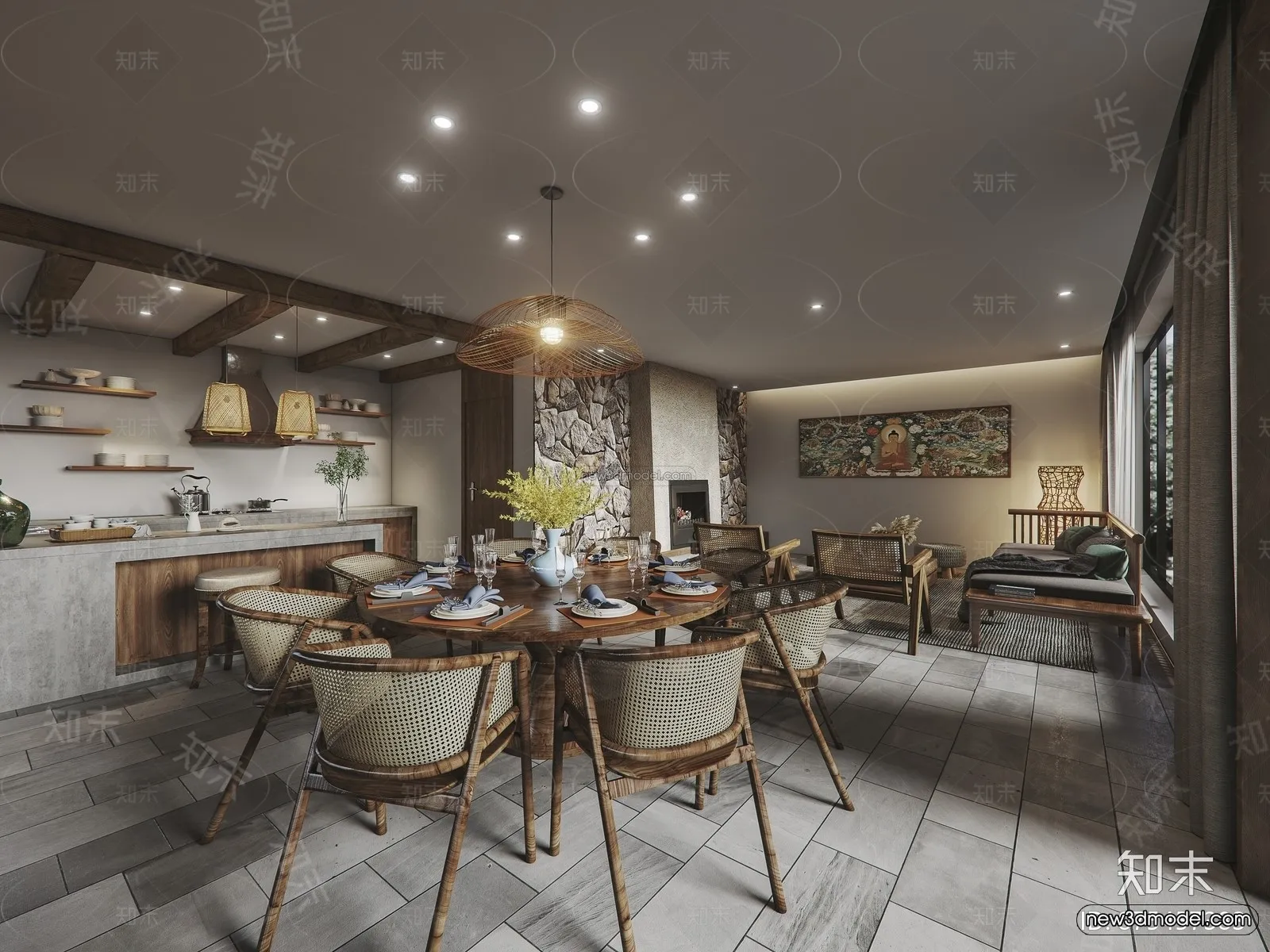 Southeast Asia Restaurant 3D Scenes – 3D Blocks – 047 – VRAY