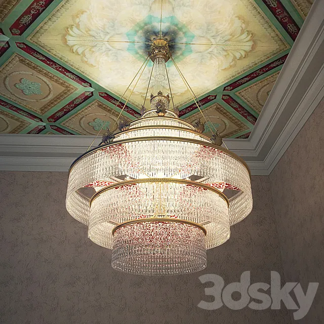 Soviet chandelier with a fragment of the Soviet ceiling and walls 3DS Max Model