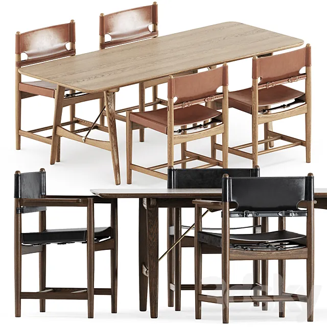 Spanish Dining Chair by Fredericia and BM1160 table by Carl Hansen and Son 3ds Max