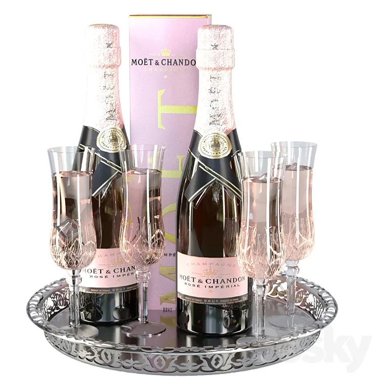 Sparkling wine in glasses 2. Alcohol 3DS Max