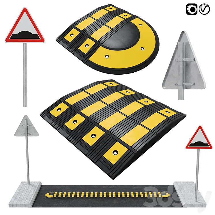 Speed bump with sign 3DS Max