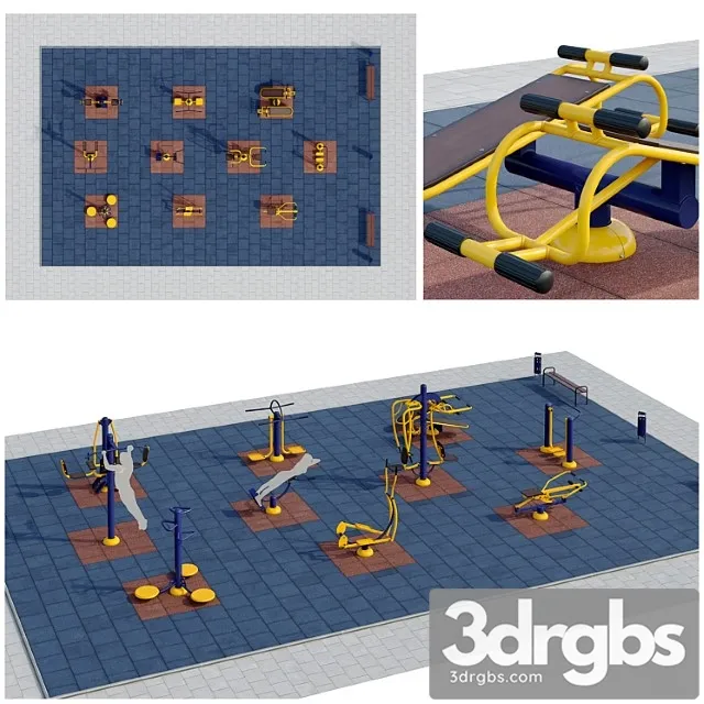 Sports ground with outdoor exercise trainers playground 3dsmax Download