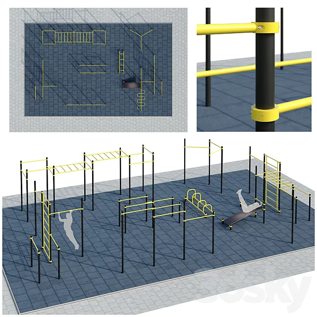 Sports ground with pull up bars. Playground 3ds Max