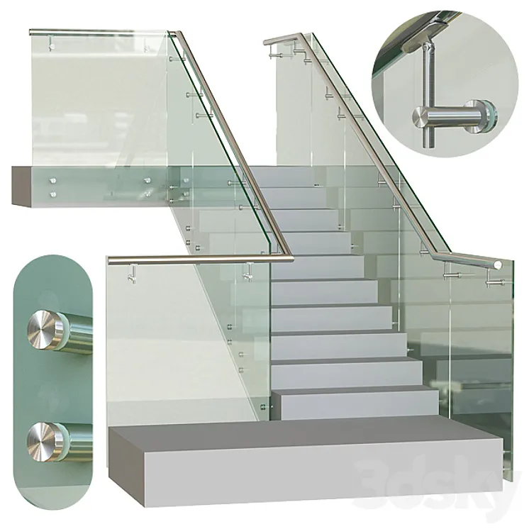Spotted glass railing 5 3DS Max