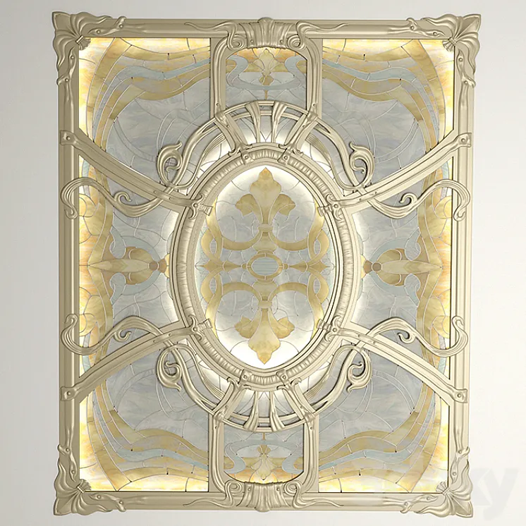 Stained glass ceiling in the forged frame. 3DS Max