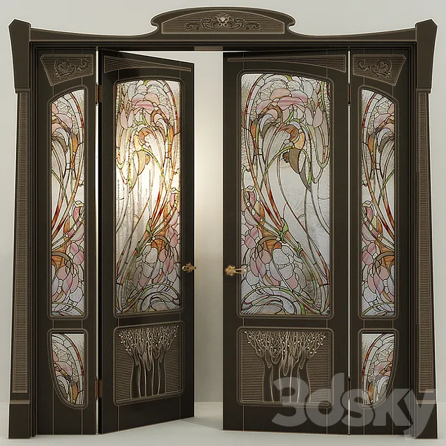 Stained glass door two-field. modern 3DSMax File