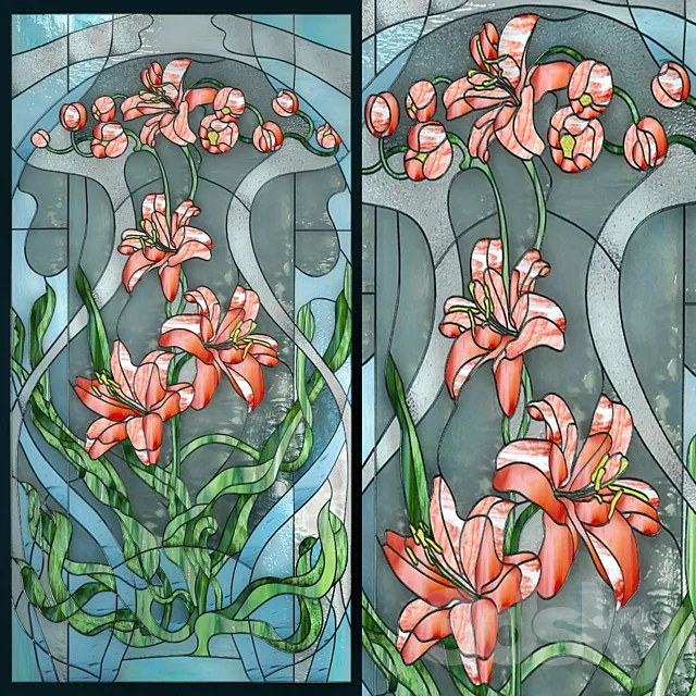 Stained-glass window Lilies 3DS Max Model