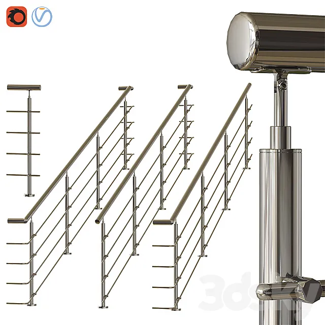 Stainless steel railing 1 3DSMax File