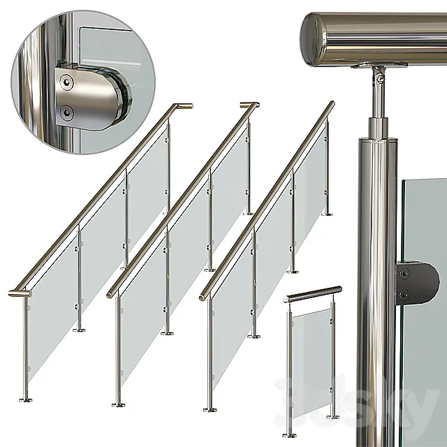 Stainless steel railing 3 3DSMax File
