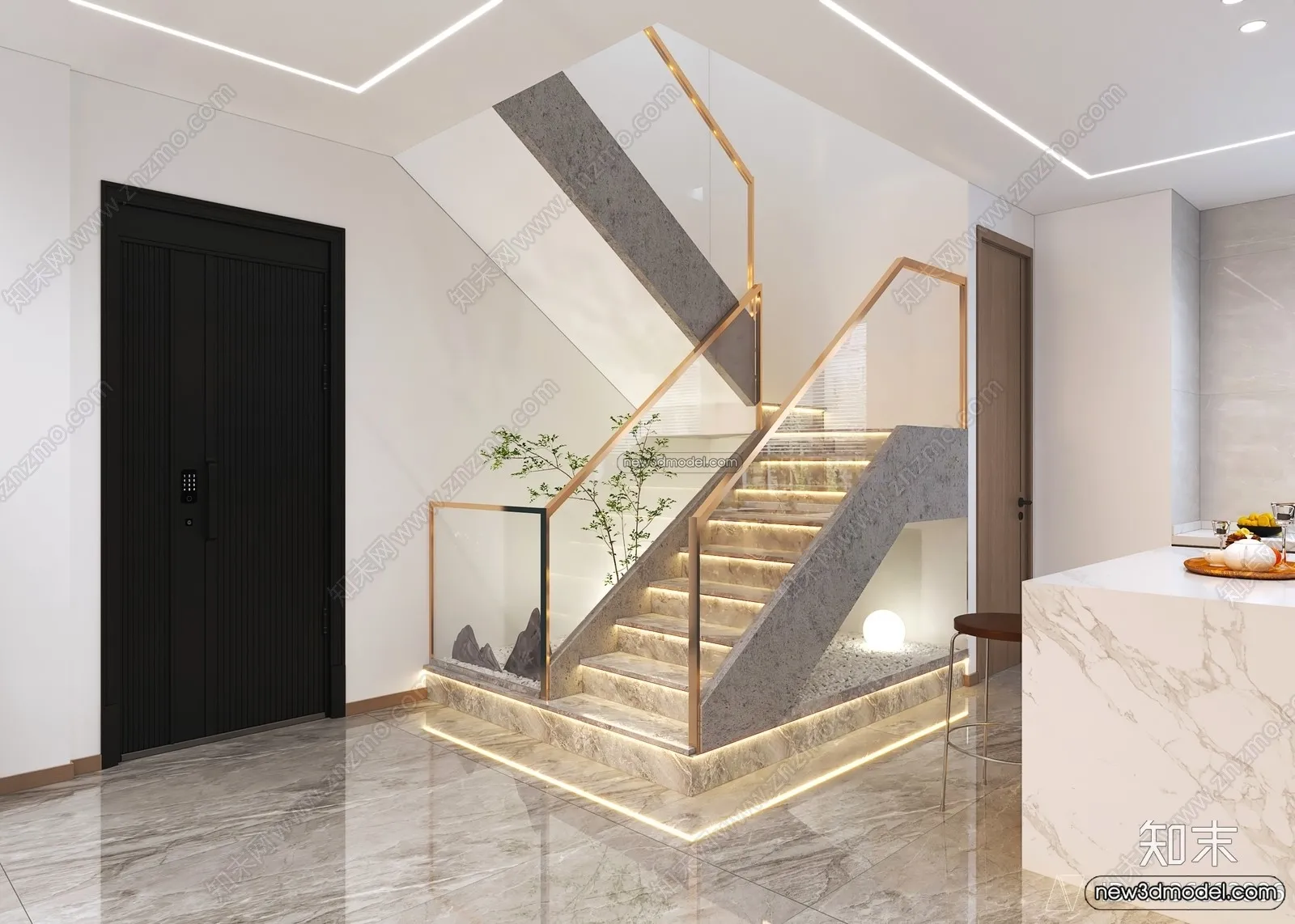 Staircase Decoration – 3D Interior Scene – 3D Models – 001