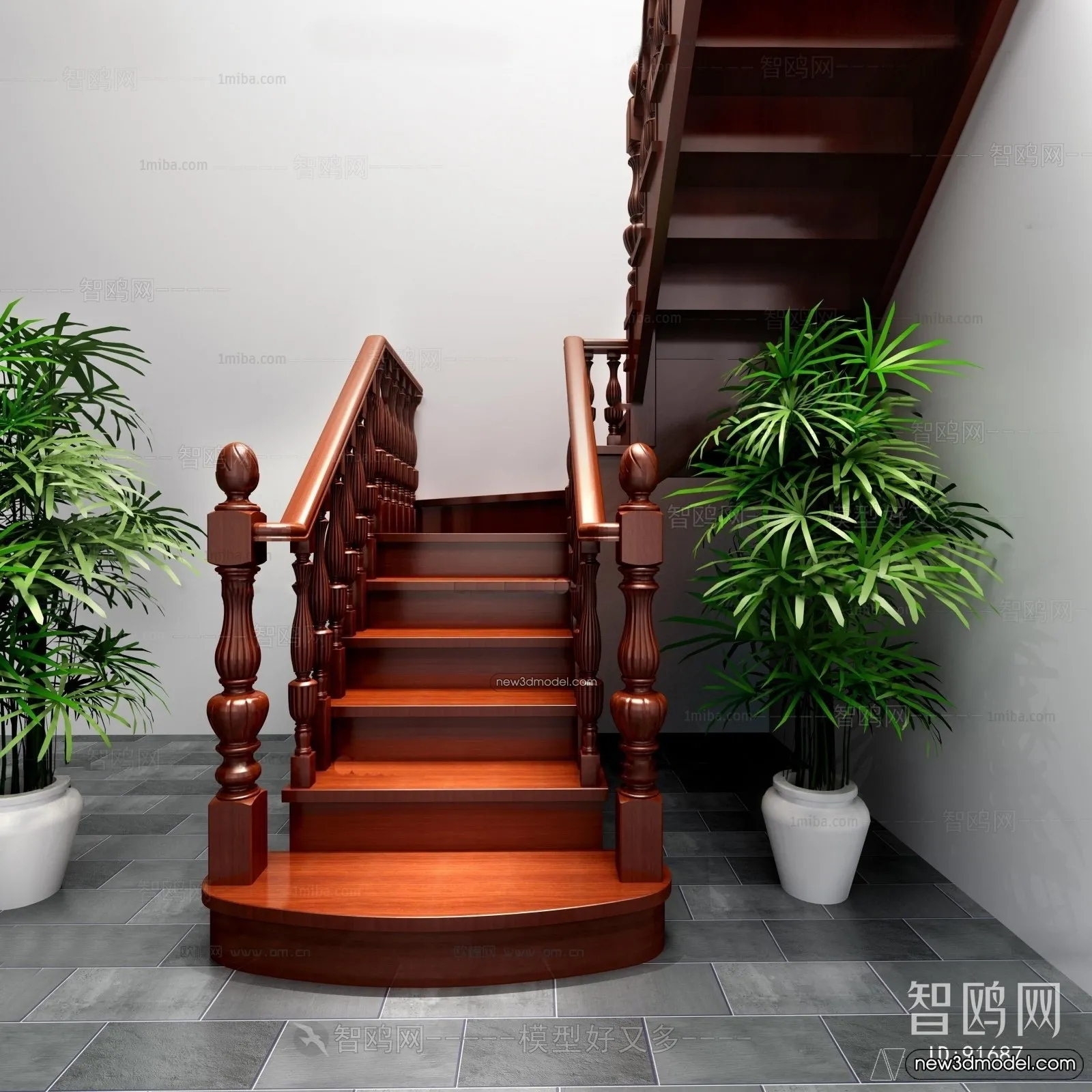 Staircase Decoration – 3D Interior Scene – 3D Models – 036