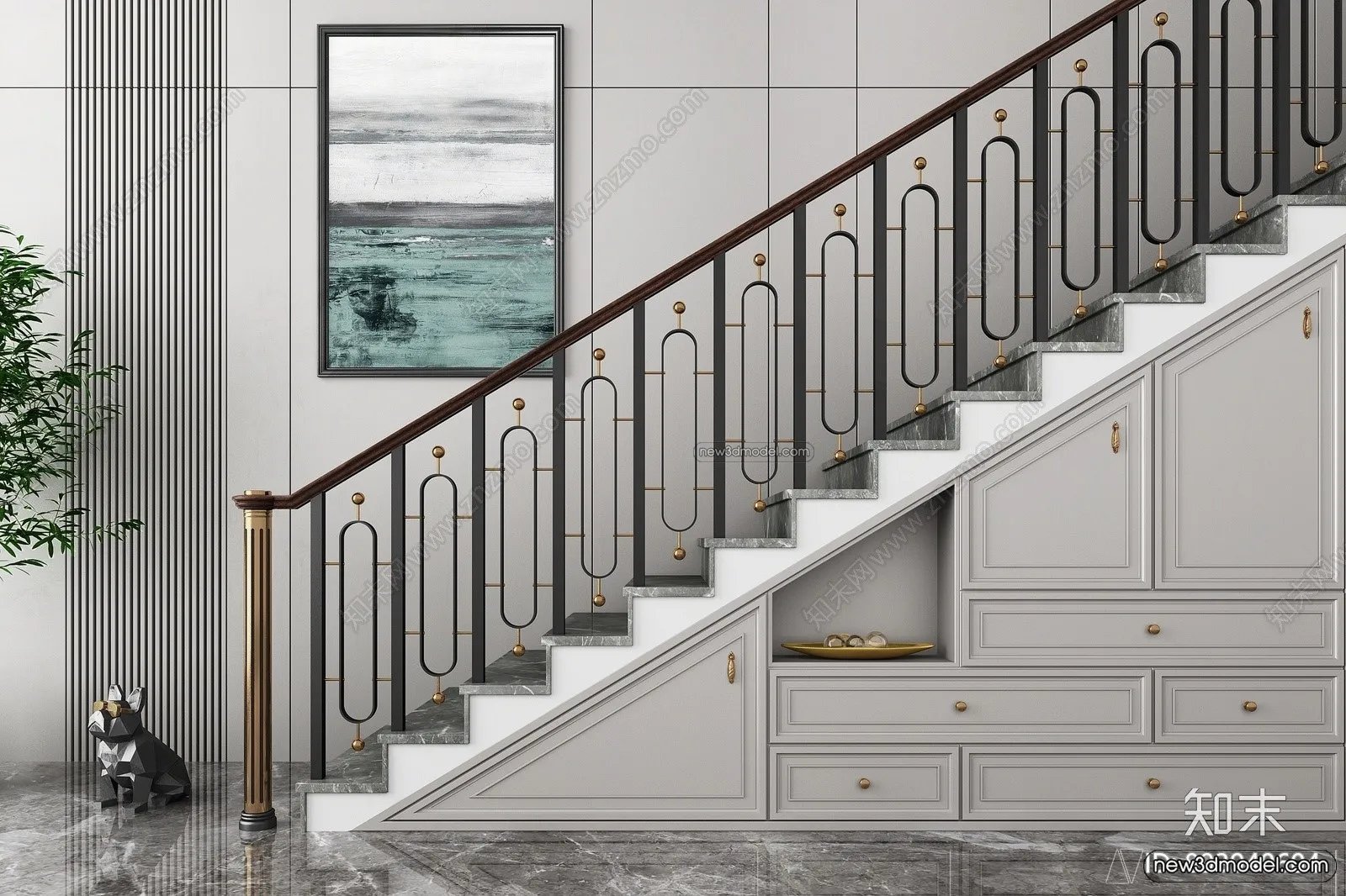 Staircase Decoration – 3D Interior Scene – 3D Models – 093