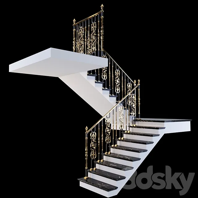 Staircase with handrails 3DSMax File