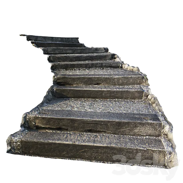 Stairs made of stone and wood for the landscape 3DS Max Model