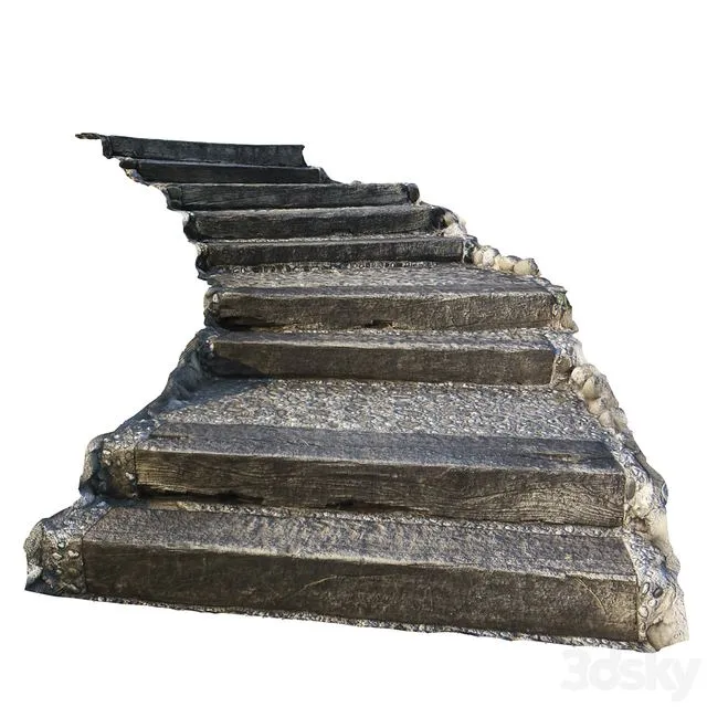 Stairs made of stone and wood for the landscape 3dsMax Model