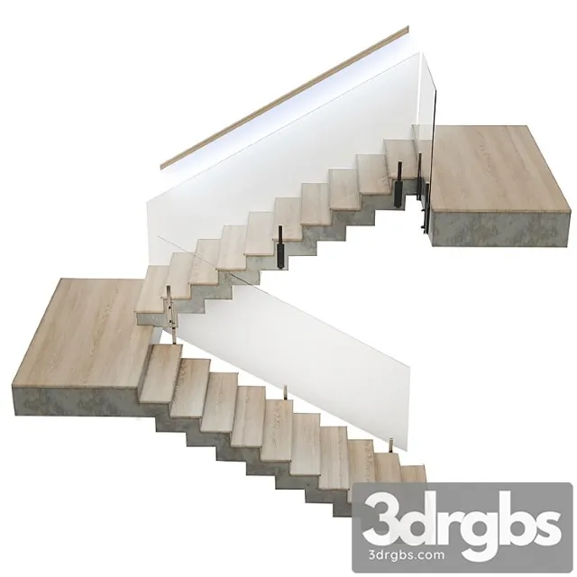 Stairs made of wood and concrete with built-in led illuminated handrail 3dsmax Download