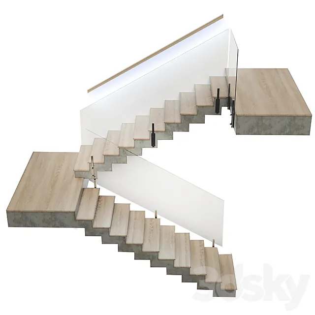 Stairs made of wood and concrete with built-in LED illuminated handrail 3DS Max Model