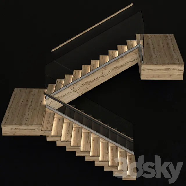 Stairs made of wood with illuminated stairs 3ds Max