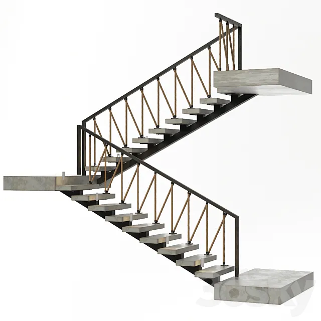 Stairs of concrete. metal and rope. illuminated Astro 7481 Borgo 43 3DSMax File