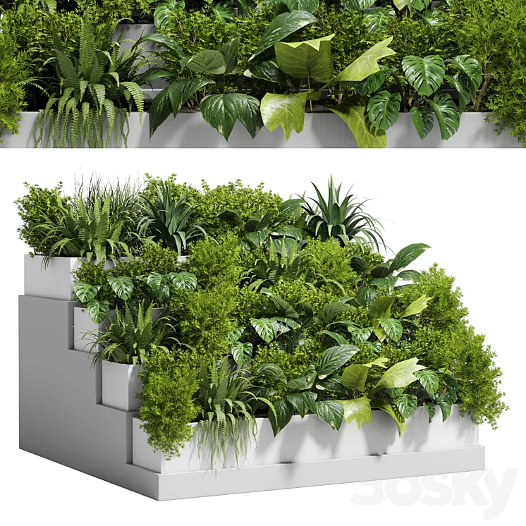 Stairs plant – Collection outdoor indoor plant 78 concrete vase pot fern bush grass 3DS Max