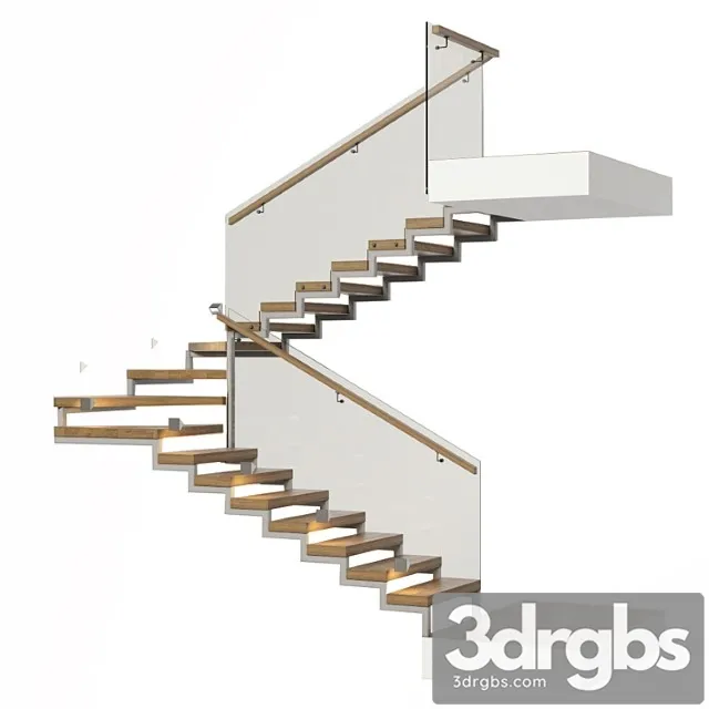 Stairs with a landing platform – made of wood glass and metal with illumination profi led ip44 3dsmax Download