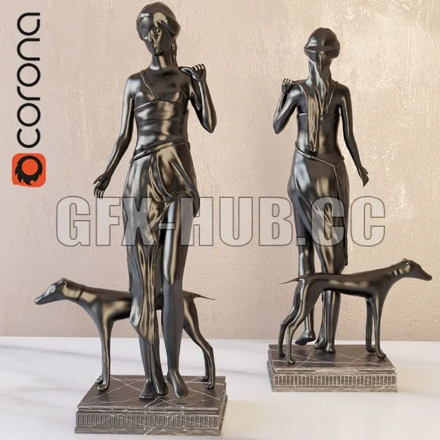 Statuette girl with a dog 3dsMax Model