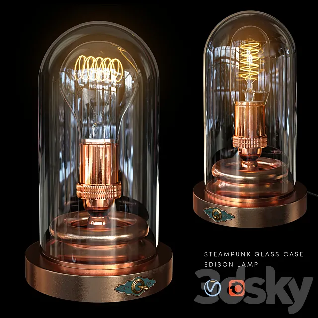 Steampunk Glass Case – Edison Lamp 3DSMax File