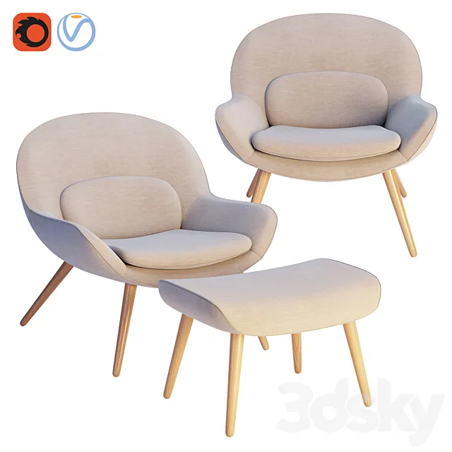 Steelcase x Bolia – Philippa Armchair & Pouf 3ds Max