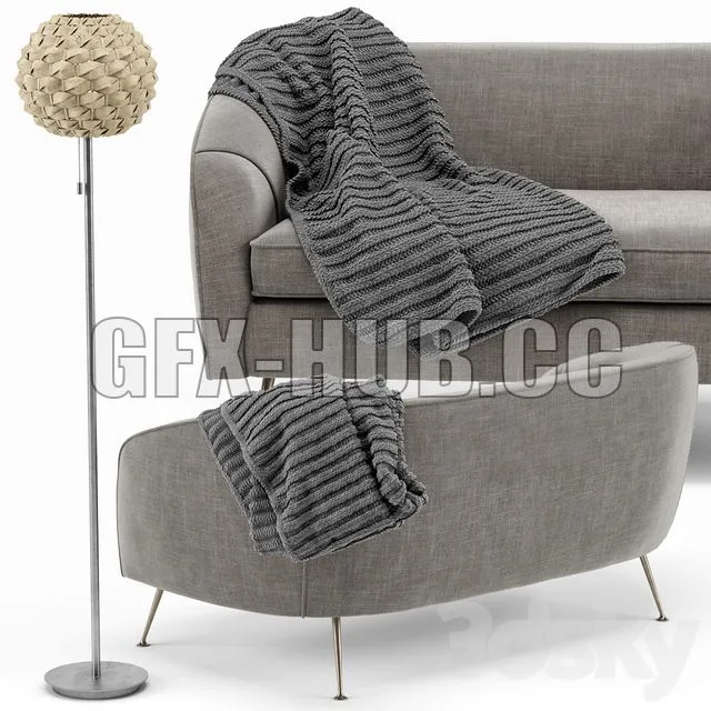 Stella Mid-Century Loveseat Urchin Rattan Floor Lamp 3dsMax Model