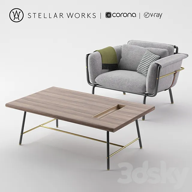 Stellar work chair and table collection of valet 3ds Max