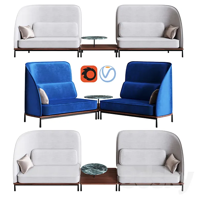 Stellar Works – Arc Sofa Highback Love Seat L _ R & Arc Coffee Table 3ds Max