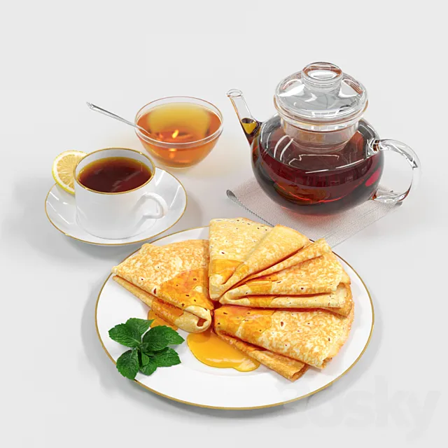 Still life. Pancakes with Honey (Pancakes with honey) 3ds Max