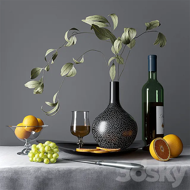 Still life with fruits. dishes and cognac 3DSMax File