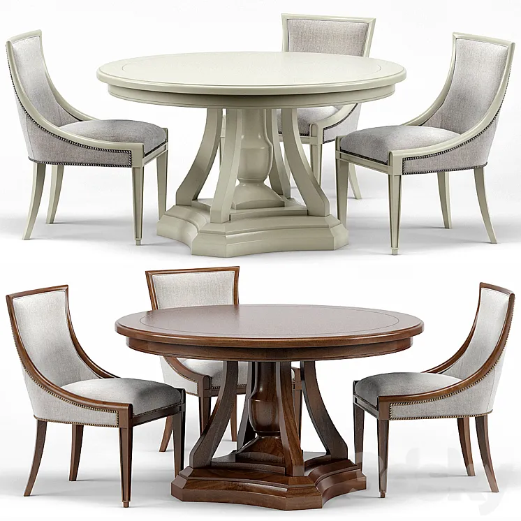 Stockton Ivory Lacquered Dining Chair Maxime French Round Dining Table 3DS Max