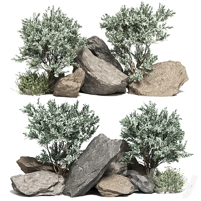 Stone + Bush Pack 2 3ds Max