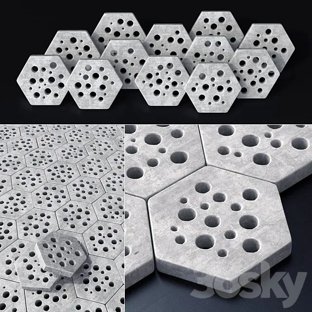 Stone Ngon hole decor n2 _ Stone hexagon with holes paving stone decor # 2 3ds Max