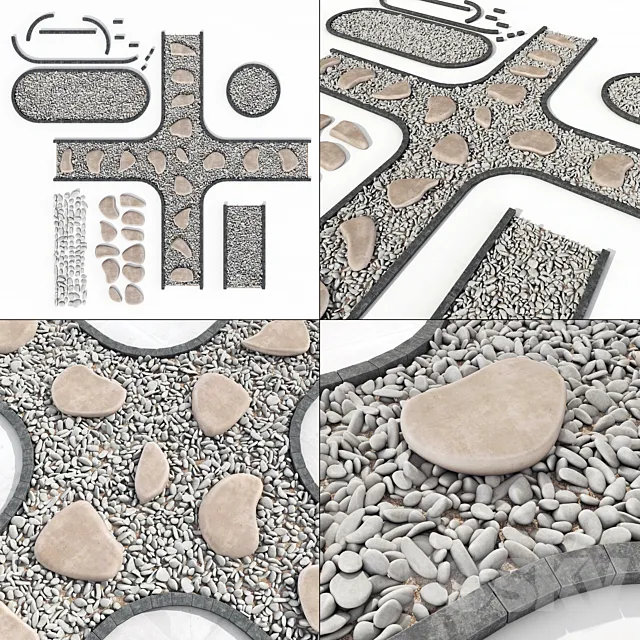 Stone plate pabble road n1 _ The road from stone slabs with pebbles 3ds Max